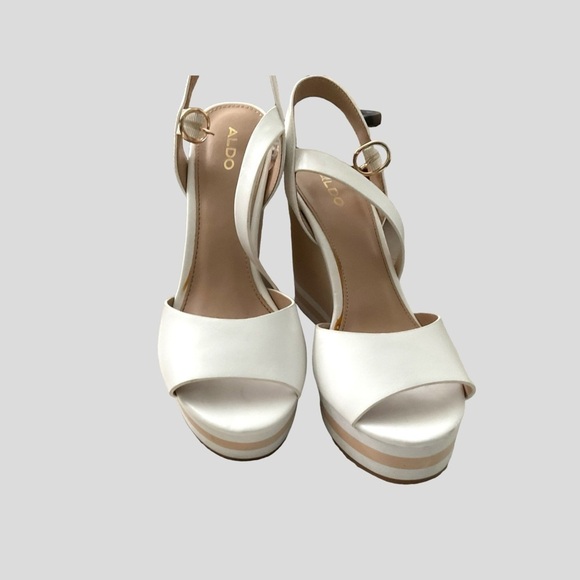 ALDO BROA White Cream Wedge Platform Barbie Open Toe Heel Shoe  Size 9 - Picture 2 of 7